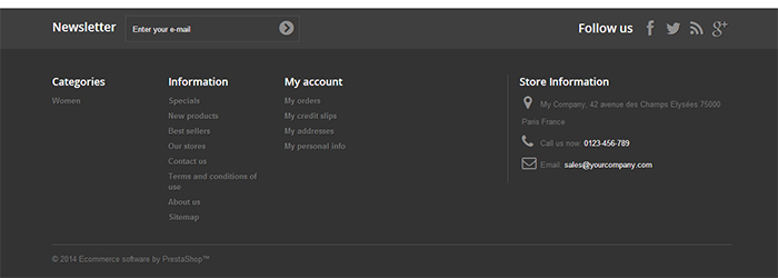 PrestaShop Footer Section