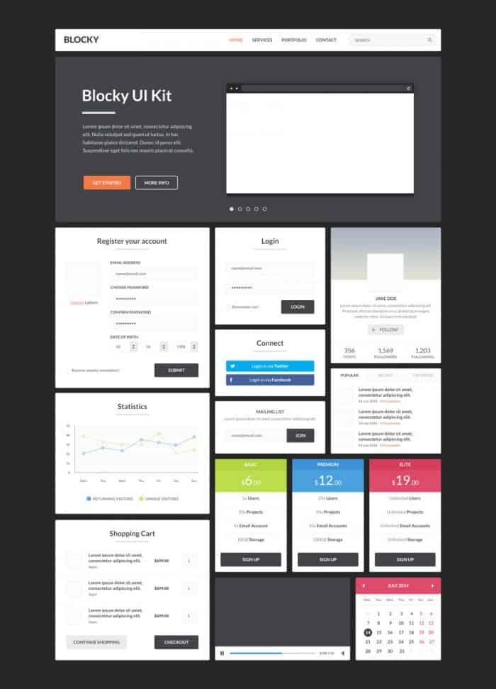 Freebie: Blocky - A Complete Web UI Kit for Designers