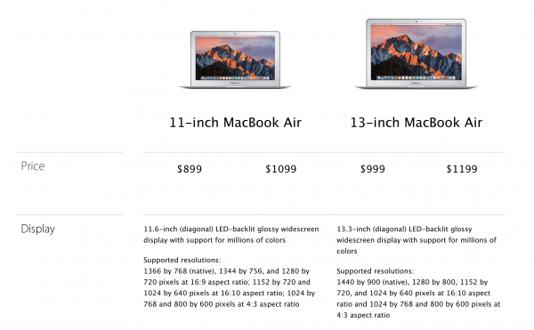 macbook air tech specs