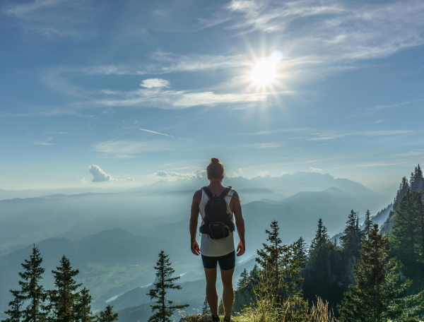 mountain, sun, climbing, backpack