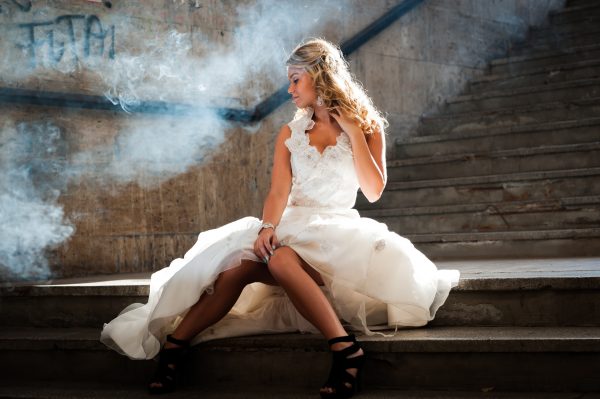 Bride on stairs
